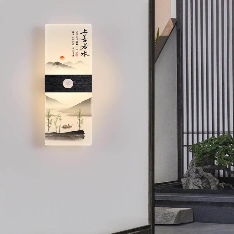 人灯感应壁楼梯楼道过道创简意中国NGX体水墨画风壁画灯现代约感