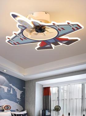 飞机灯儿童房风扇灯简男房间灯约现代卡顶通蓝色男6578童孩卧室灯