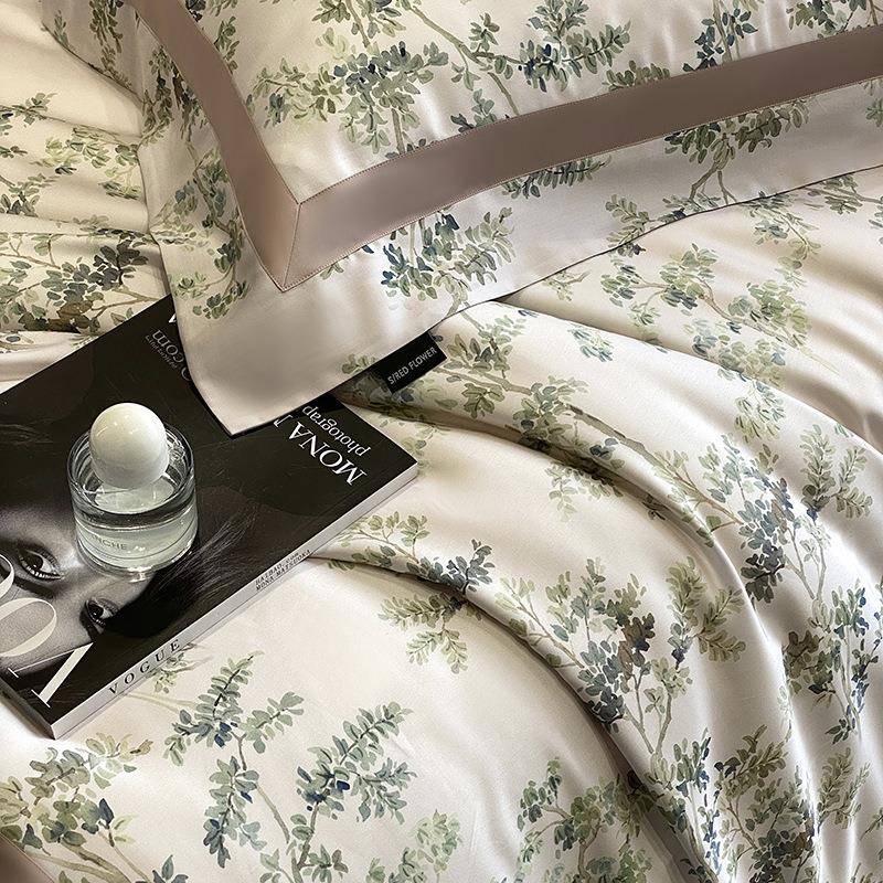 100S天丝件四5.12.4套数棉码印花拼角工艺床上用品接轻奢风四拼件