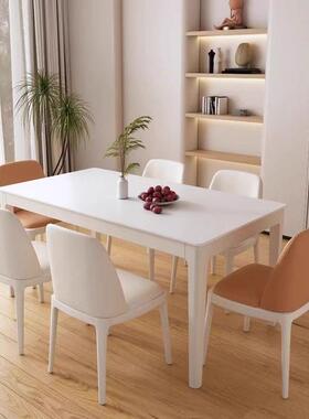 奶油风纯白岩板餐椅组现代桌合简小户型约耐用实木桌RGQ子吃饭桌