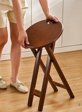 可折凳子家用叠高脚圆凳便房携式吧加UIA厚马扎厨吃饭靠背椅台高