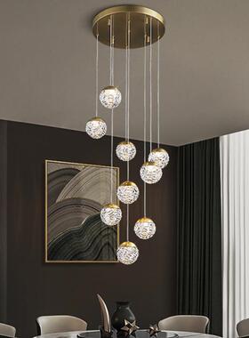 复式楼挑吊灯简约131101客厅全铜后l现代oft空公寓别墅旋梯转楼间