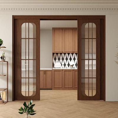 潮盛中古风胡桃房木色合金吊轨四KUG扇推拉铝移门厨书房吊滑门