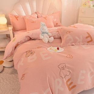 202加5新款 全棉金XZA生态磨棉毛四件套厚纯高档印花双铂人被套