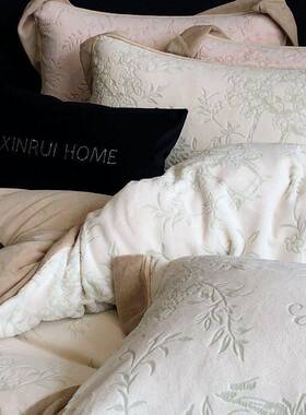 RBCA类意大利小众轻奢雕风花绒宽刺绣边超柔四煦暖绒加厚保暖件套