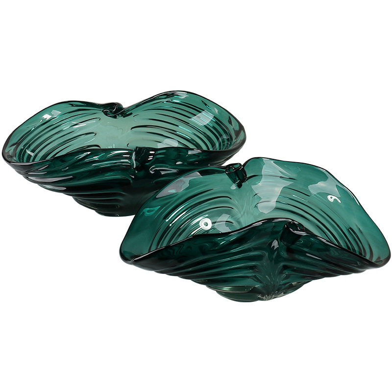 现代古典绿色玻璃大水果盘别墅酒店客厅储物盘子家居创意软装饰品