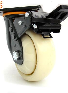 向脚轮0墨绿漆5寸双刹奶白J07S-01D色圆面PP轮载静音环荣保轮单轮