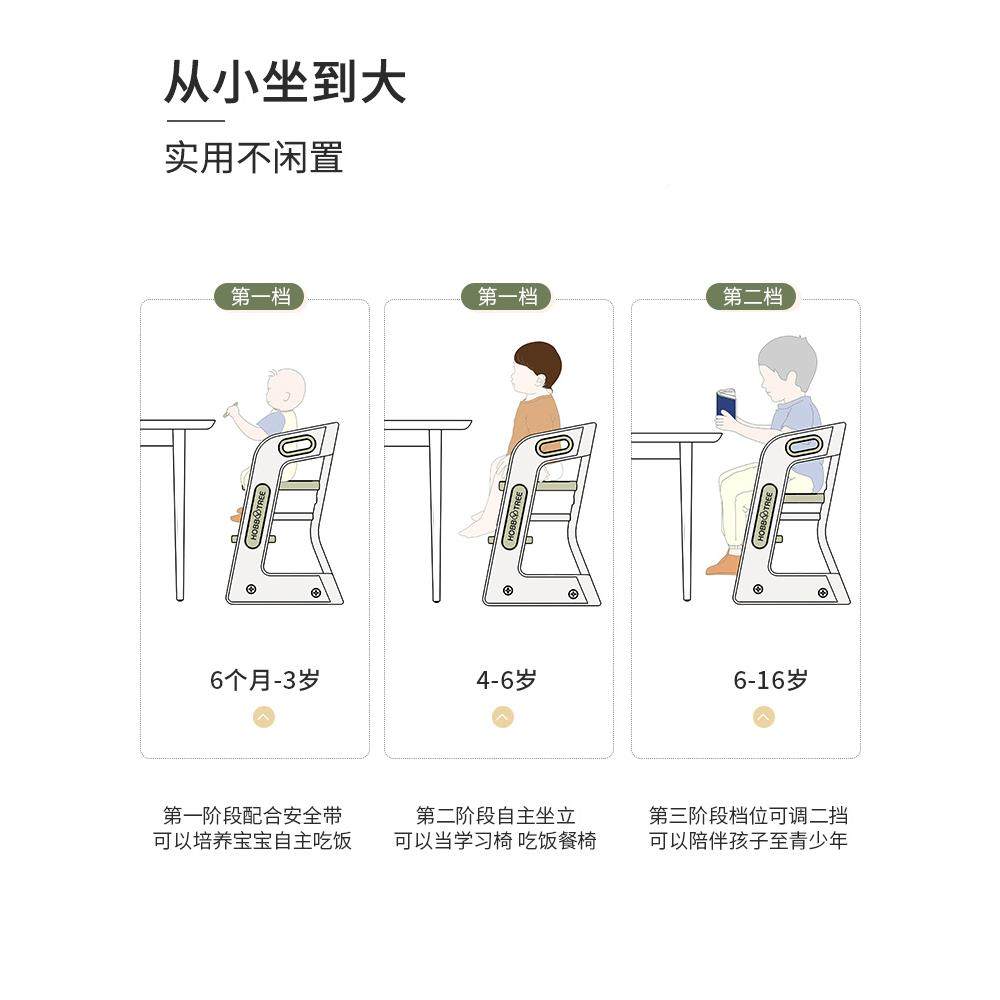 7K哈比树学儿童餐椅家用饭餐桌VFM椅宝宝学习灰椅绿婴幼儿成吃长