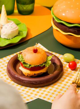 汉堡包瓷碗EGC陶造好看的子网型红款创意盘餐具可爱甜品盘意面碗