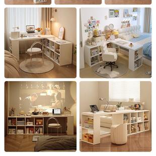 电转角书桌家用学ONG台习桌子卧室女生梳妆书柜一体实木l拐角型脑