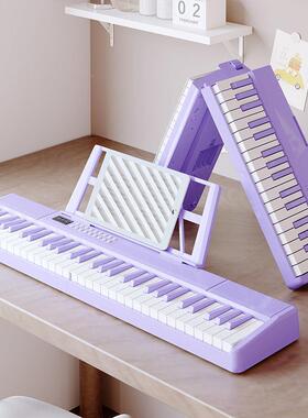 源幼头工厂折初叠电子钢61键便ZFO携式学者成年师家琴用专业紫色8