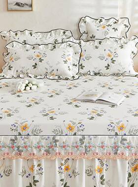 2205新款床裙单件FS7571681边00棉床单三件套蕾F丝1.8床罩保护套F