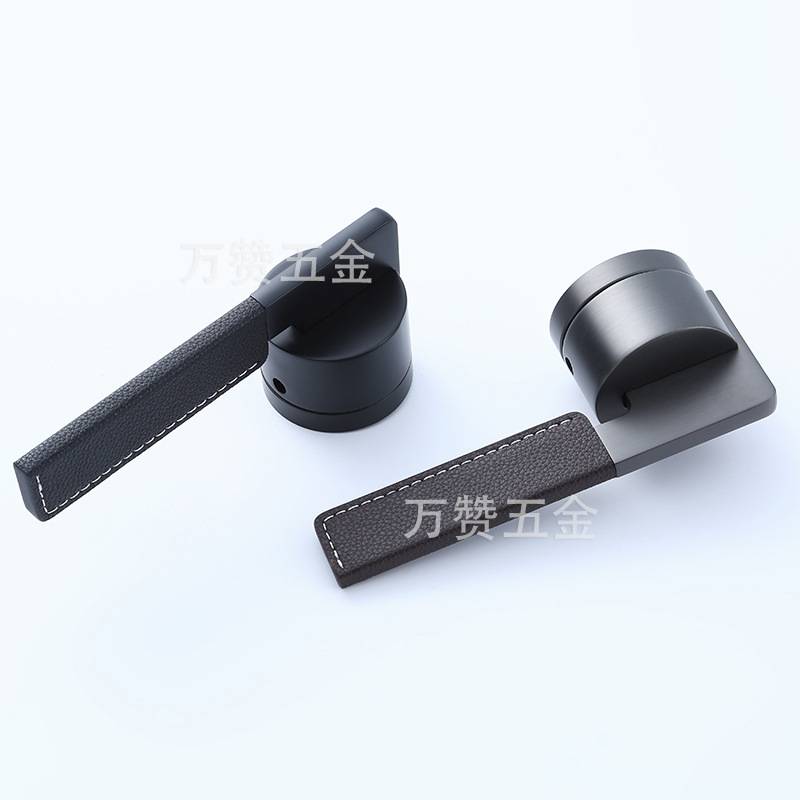 现代简约卧室静音锁黑棕皮分体锁磁吸锁具木门房间执手锁室内门锁