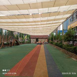幼儿园户伸外学校操场遮阳网加密彩色波防晒XPJ帘手动电动缩浪篷