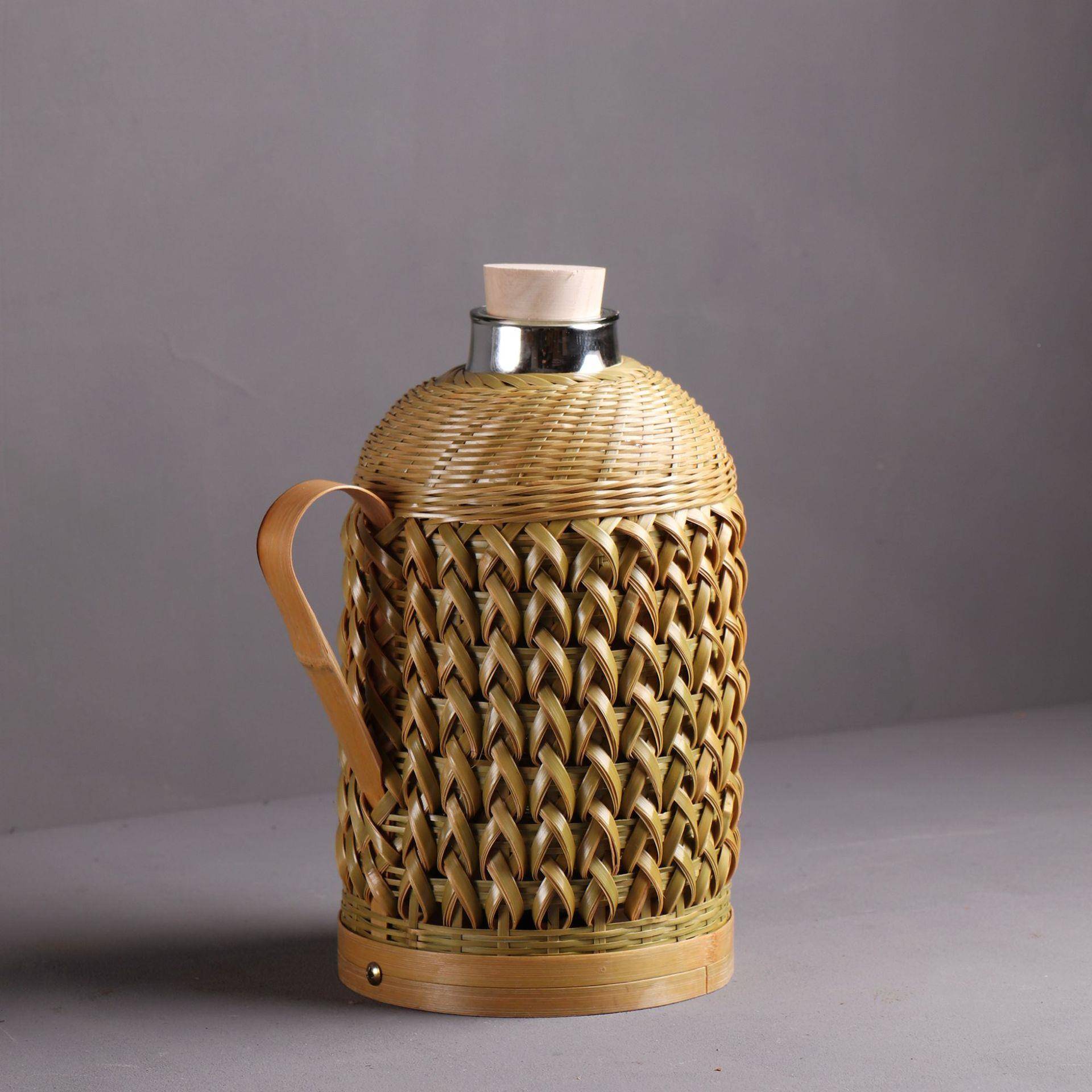 竹制品天壳然竹编怀热热旧水壶水瓶外壳竹VEC编竹工艺品热水瓶壳