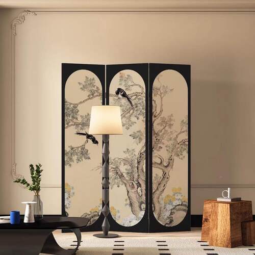 法NUI式中古花鸟屏风断室客厅现代简约可移动办公玄卧关室隔遮挡