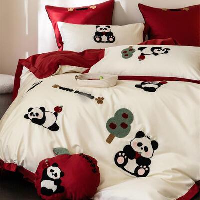 高品质春秋ALM323100长绒毛巾绣卡棉通全棉件套被套床四单纯棉床