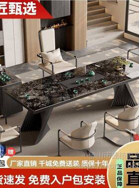 岩家板茶桌椅组合高款端新茶台办公室用阳轻台现BTZ代奢泡茶桌一