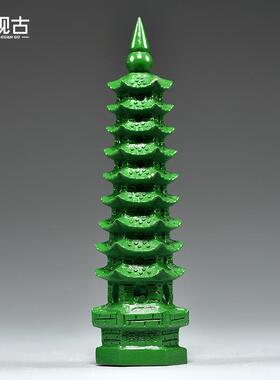 绿色木雕9层文家昌塔摆件实木GG01359刻质水九层文风昌塔居客厅办