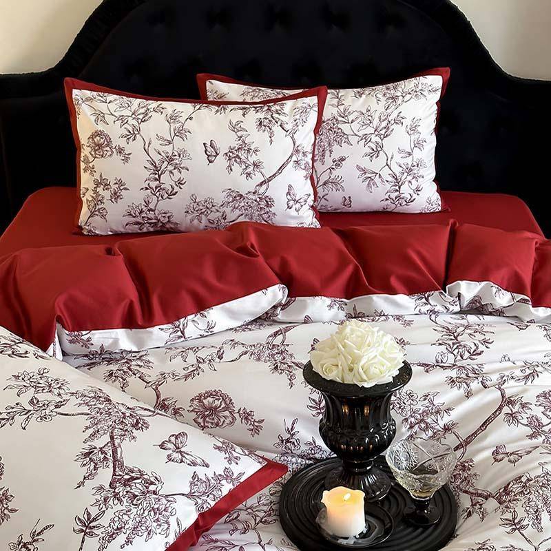 100套S高支码高密长LB-CRM绒8棉数印花四件套花卉复古纯棉1.m双人