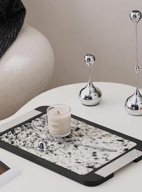 式轻奢简约长方形欧金实JPJ木毛托盘摆件样板间马茶几玄关属收纳