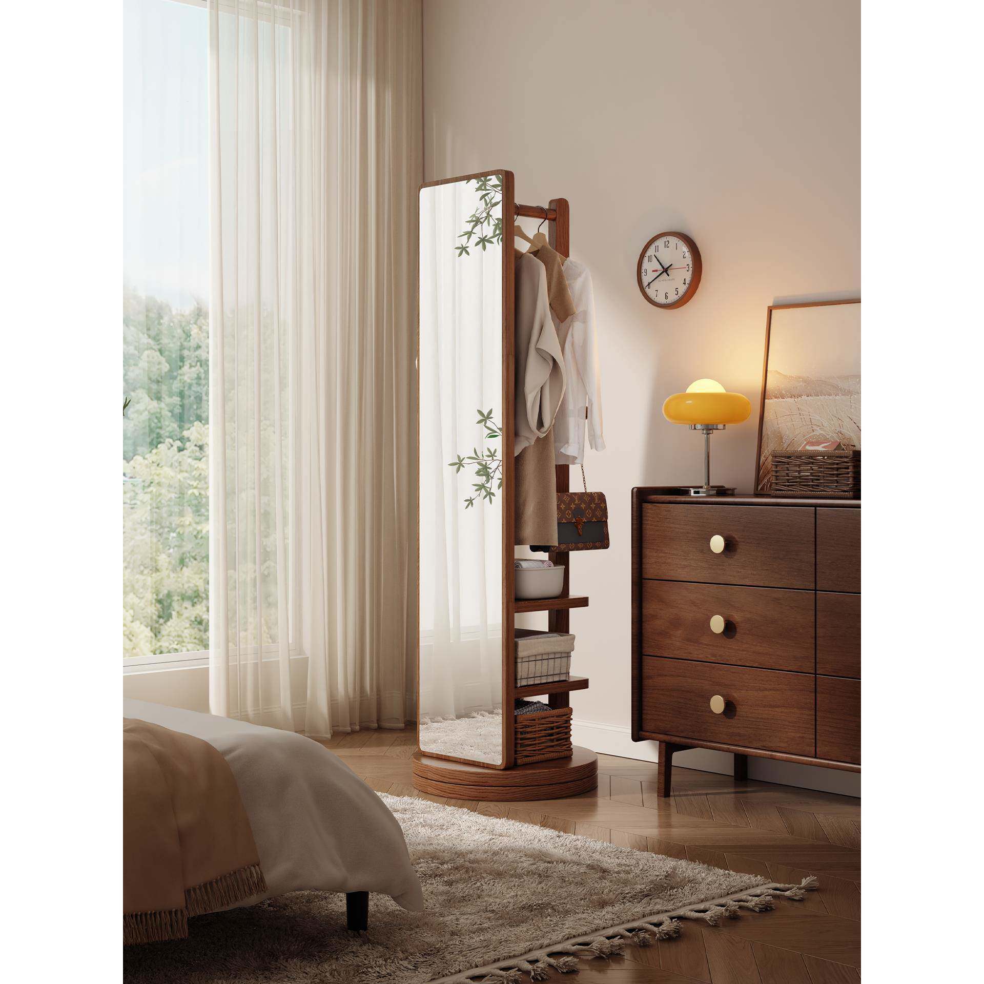 ?全身镜镜家用木穿衣镜衣帽架一体RZD可旋转玄落关储物地实镜子试