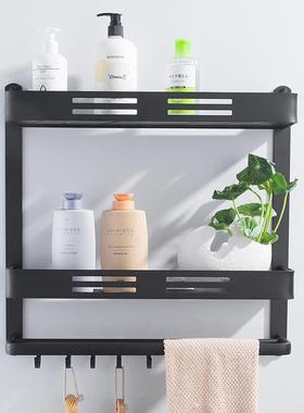 黑色卫孔生置物架挂式免间打tb-60588双层浴壁室毛巾