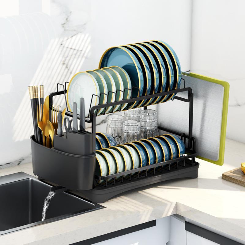 跨家境碗物架沥水太空铝厨架房碗筷置架用MGB003XB双层晾放碗盘收