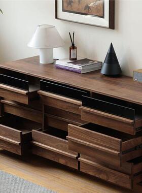 北美黑胡桃多木九斗柜简木约现代卧室功物能收纳柜抽84661屉柜实