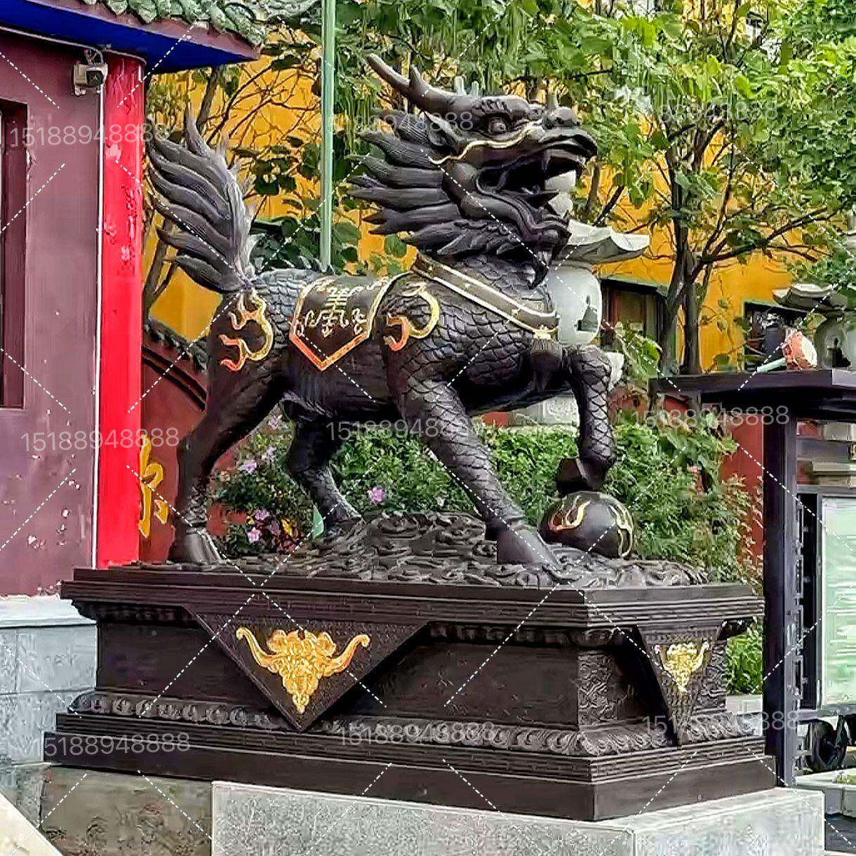 一对麒麟雕塑小区摆放麟麒铜铜雕酒店门口神铜兽WAM雕工艺品装饰