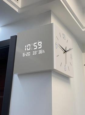 客厅转角角时钟万年历新款子钟现代简约双面钟创意拐挂挂墙95055