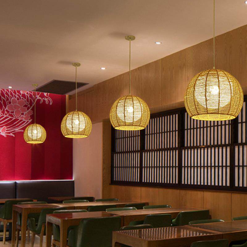 式形吊灯创意个性麻绳田茶园餐日厅灯卧室客厅吧台民宿室圆氛IJF
