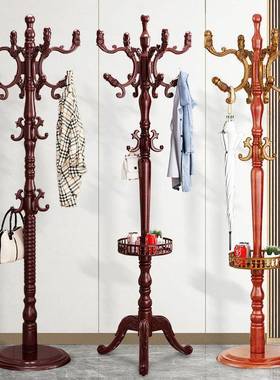 实木架落地家用客衣挂厅木质多功能衣服架子门帽厅室内RHB立式挂