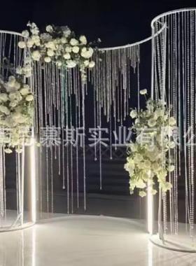 新款礼道具韩式水晶发婚光圆曲背BER欧式婚礼景堂台水晶珠帘舞背