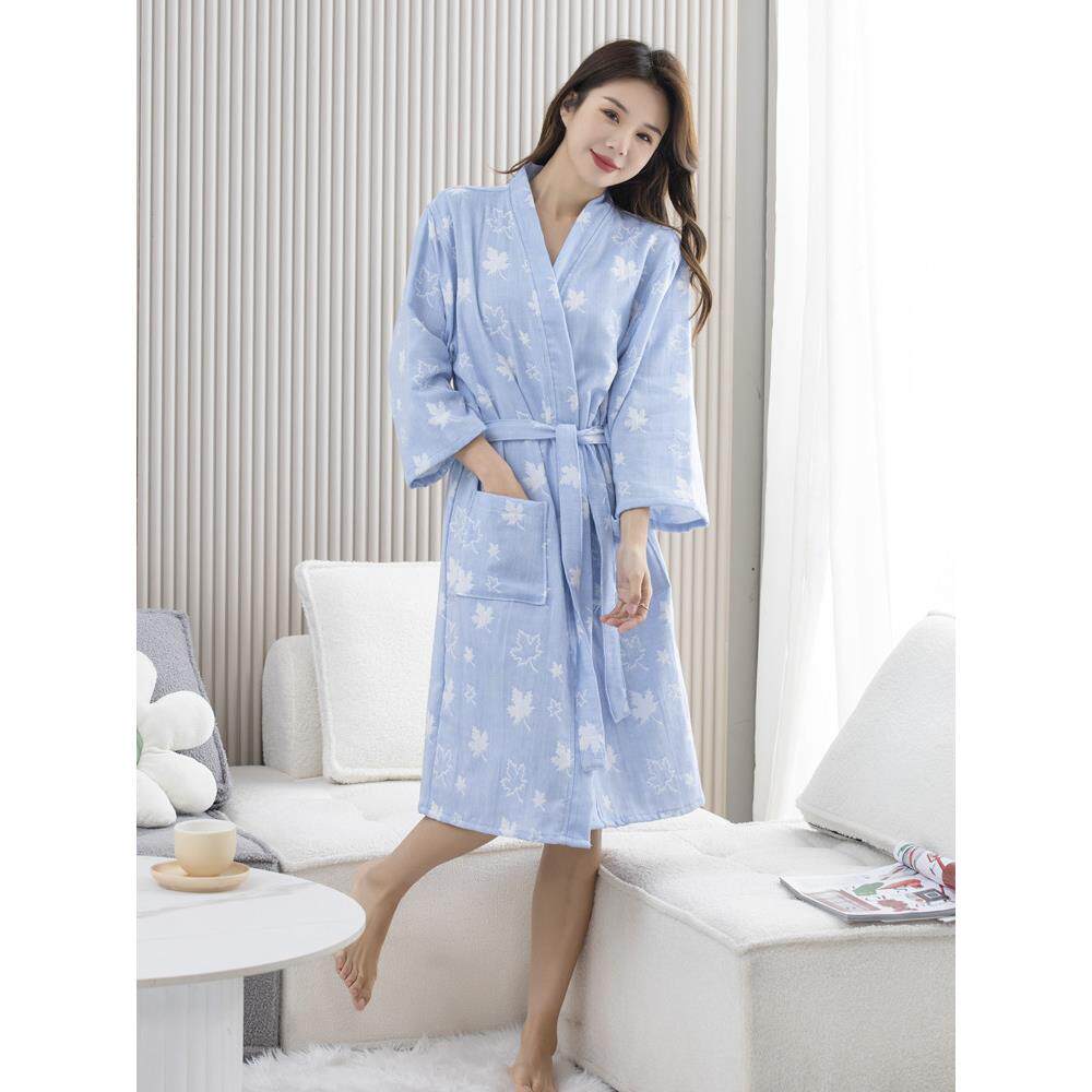 春夏纯棉层DIT袍纱布浴女士睡日袍双式酒店浴衣吸水速干汉服制
