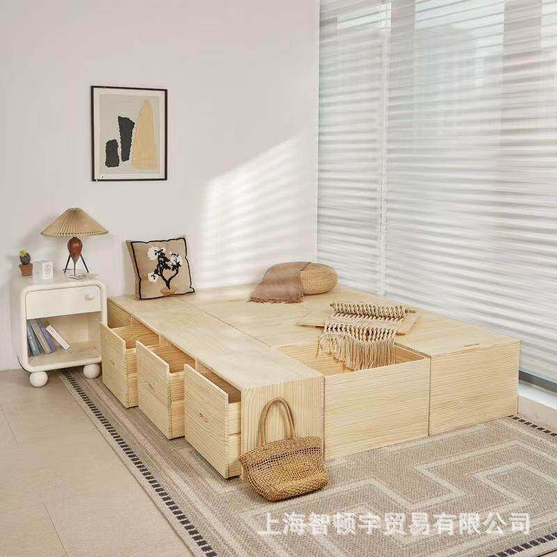 实接木榻储榻无品牌/木箱物箱拼床长方形可坐收纳箱加宽米拼床飘