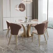 式 板餐桌椅组合CZ 102形现代简约家用圆旋转桌子意餐岩厅轻奢饭桌