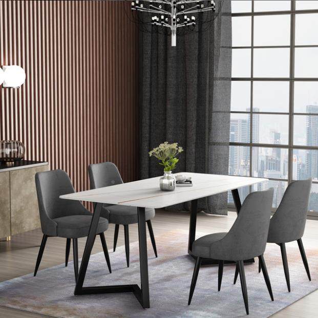 意式简约椅岩板餐桌椅现代家用四闲椅人位桌组合休REK洽谈桌餐桌