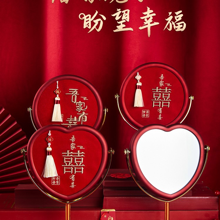 新娘红色嫁妆镜一对备婚