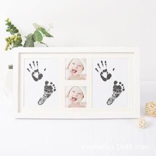 宝宝手脚印相框简约木足质单面明满月足迹手印透宝百天宝纪OWX念