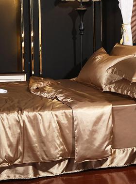 纯色高档桑蚕真丝四件套简约F-011010被套丝单上用品丝滑裸睡绸缎