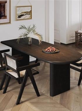 式岛台餐桌体靠墙小户型半圆形桌椅一组合复古吃黑色法白蜡GGP木