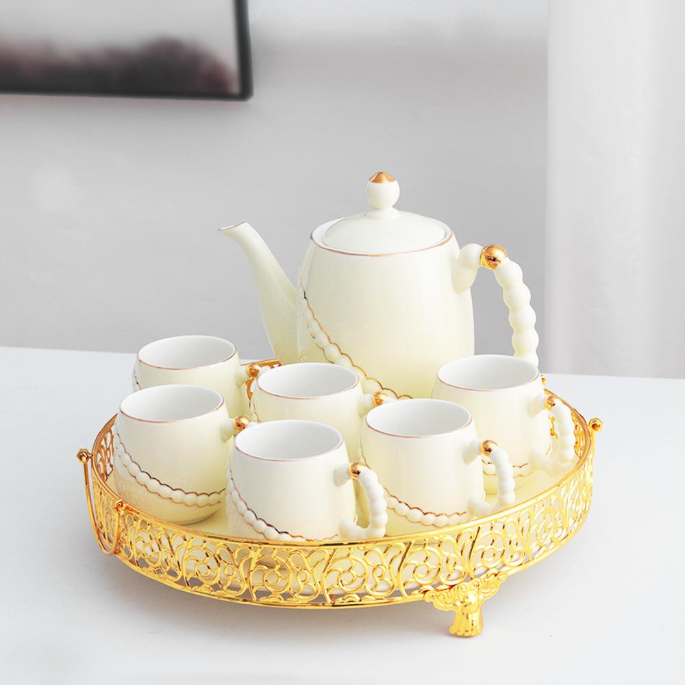 轻奢陶瓷1壶6杯1家用水具奶油客风高颜值茶茶下具厅壶午茶简约水