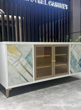 客厅置柜物柜矮皮电视柜现代印花CVI设计钢门制四简约餐边柜铁储