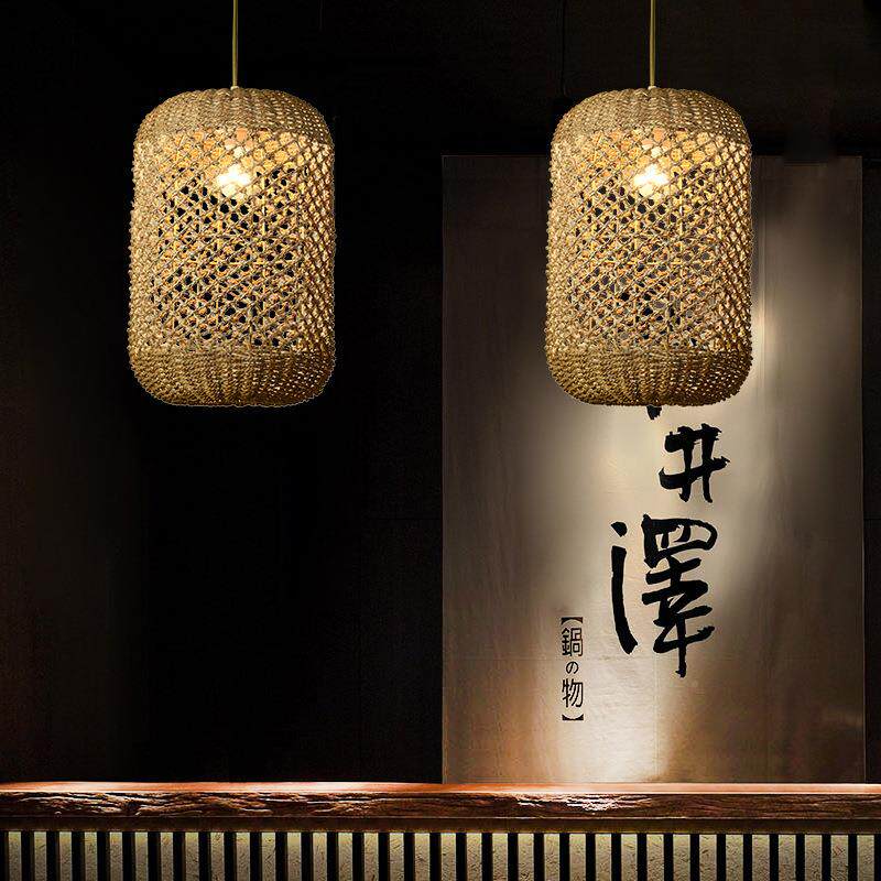 草编罩田民宿藤园编厅吊灯创意个989性灯复古餐吧台小吊灯餐桌灯