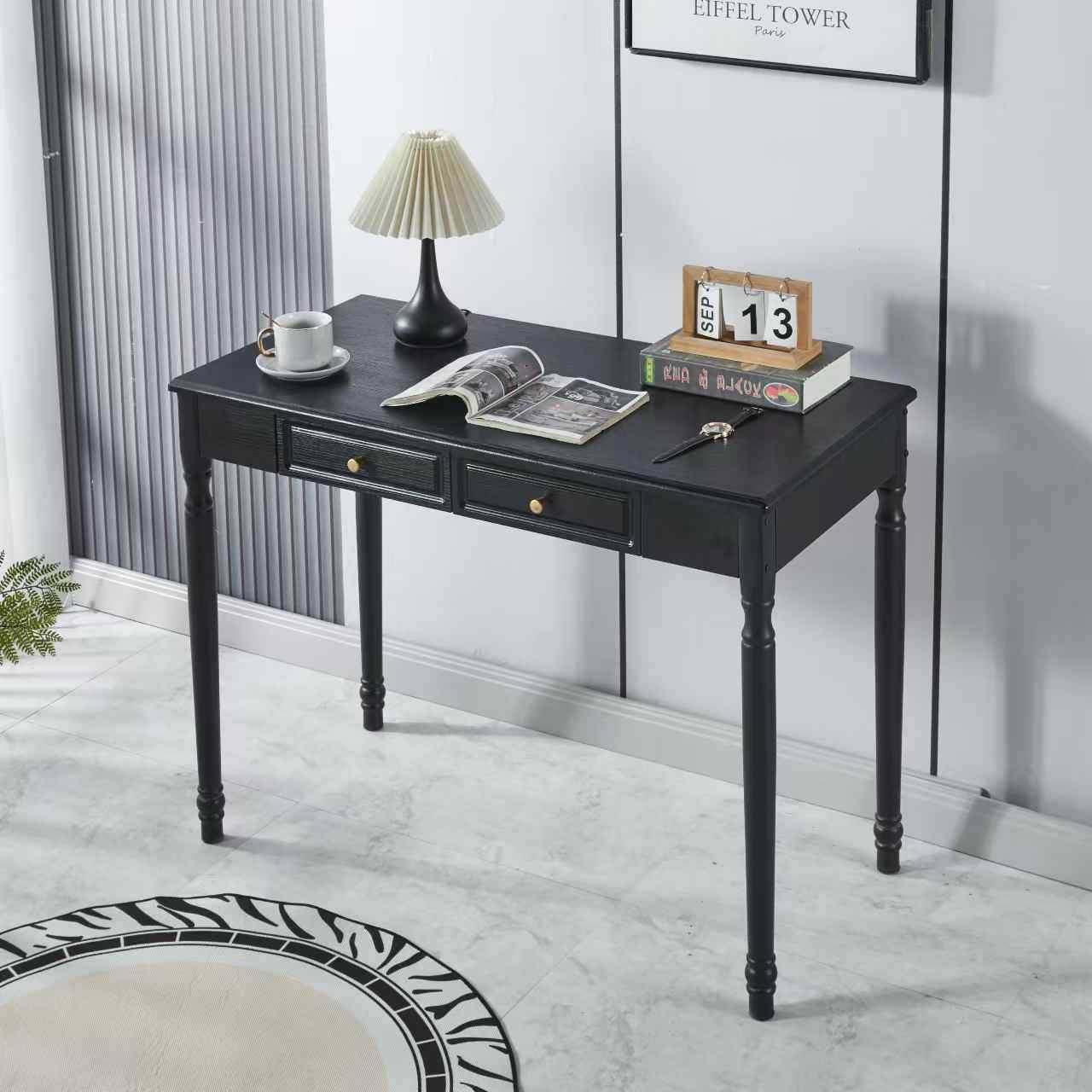 家黑色书桌书房卧小户型用复古写风字桌办YDQ公室电室脑桌中古书