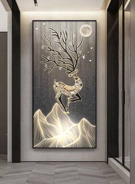 道新款约玄简关装饰画入走廊过挂画鹿防水DMV玄关画轻奢现代高户