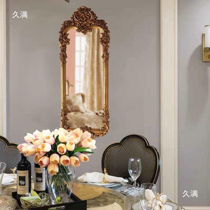 美式过道餐镜厅窄墙GQO花面装饰子轻奢风穿衣镜壁挂全身镜超雕镜