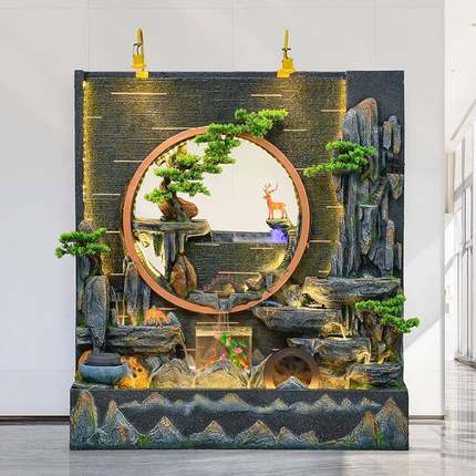 假山水景摆庭YMO院水幕墙屏酒店别玄关循环流水墙鱼池风喷泉件装