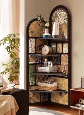 摆中风落地件客厅VGJ电视柜旁边转柜复古置物架古多层收角纳柜三